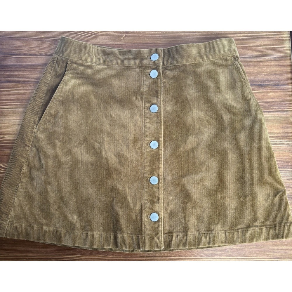 Uniqlo Brown Corduroy Mini Skirt Size 10 Button Front A-Lineā Casual